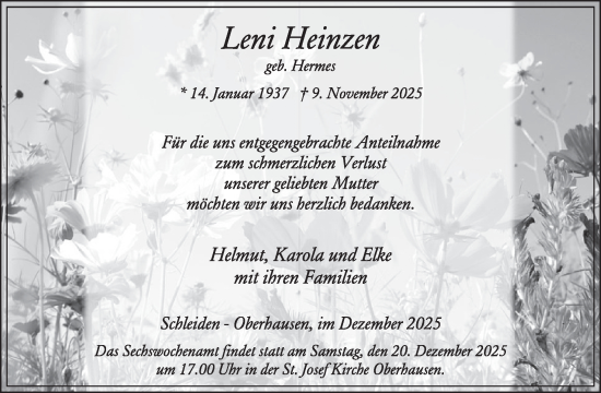 Traueranzeige von Leni Heinzen von WochenSpiegel