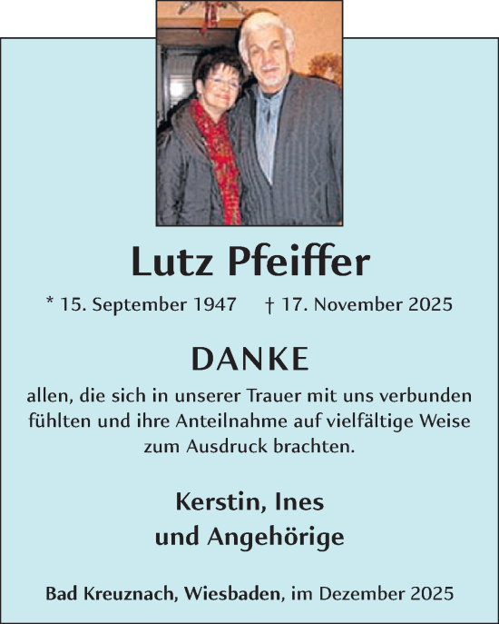 Traueranzeige von Lutz Pfeiffer von WochenSpiegel