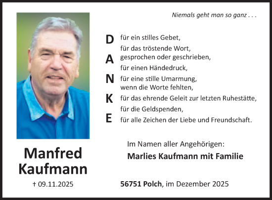 Traueranzeige von Manfred Kaufmann von WochenSpiegel
