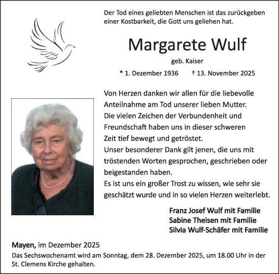 Traueranzeige von Margarete Wulf von WochenSpiegel