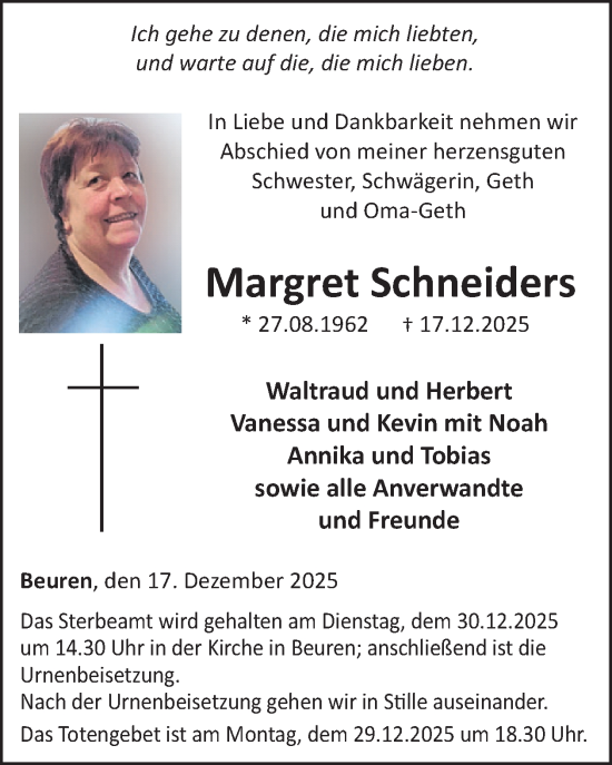 Traueranzeige von Margret Schneiders von WochenSpiegel
