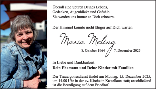 Traueranzeige von Maria Meling von WochenSpiegel