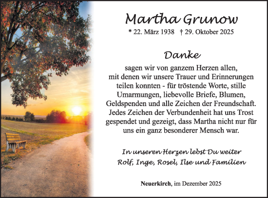 Traueranzeige von Martha Grunow von WochenSpiegel
