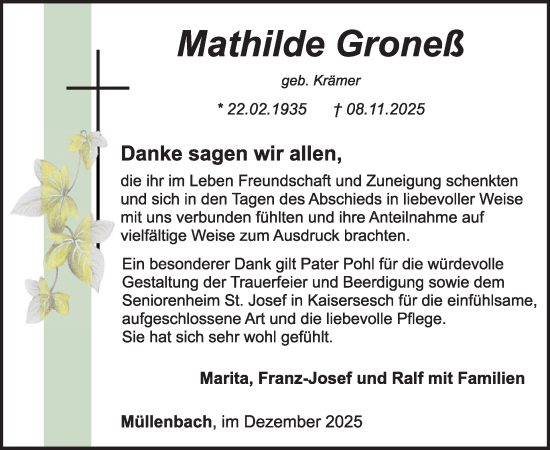 Traueranzeige von Mathilde Groneß von WochenSpiegel