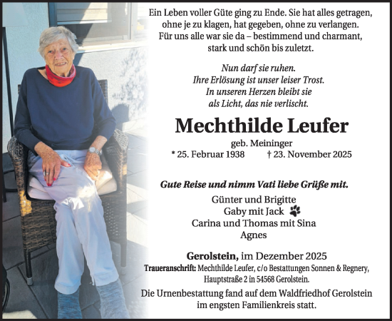 Traueranzeige von Mechthilde Leufer von WochenSpiegel