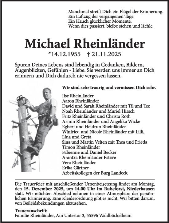 Traueranzeige von Michael Rheinländer von WochenSpiegel