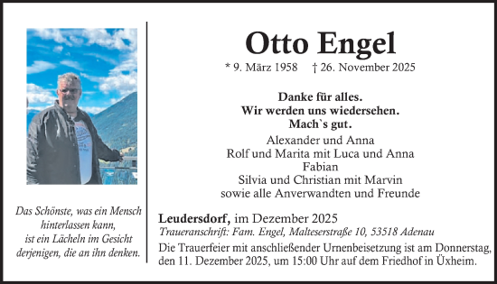 Traueranzeige von Otto Engel von WochenSpiegel