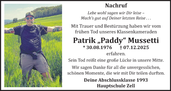 Traueranzeige von Patrik Mussetti von WochenSpiegel