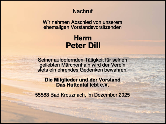 Traueranzeige von Peter Dill von WochenSpiegel