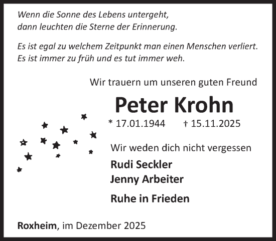 Traueranzeige von Peter Krohn von WochenSpiegel