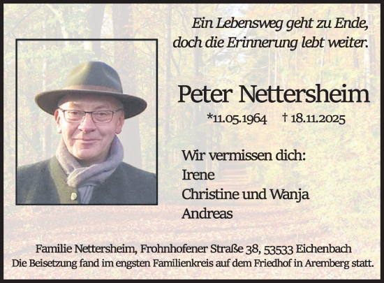 Traueranzeige von Peter Nettersheim von WochenSpiegel