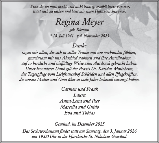 Traueranzeige von Regina Meyer von WochenSpiegel