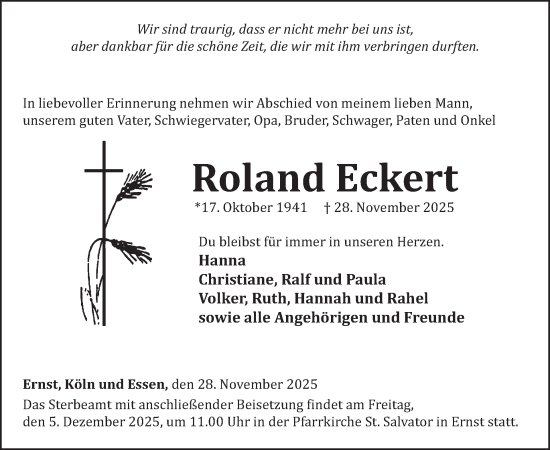 Traueranzeige von Roland Eckert von WochenSpiegel