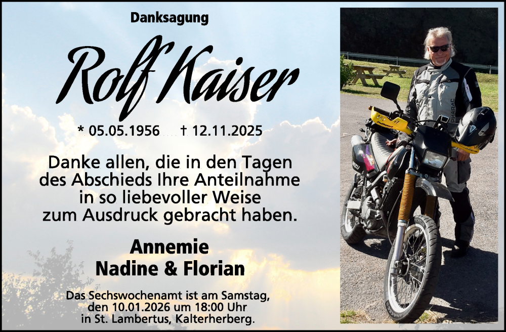  Traueranzeige für Rolf Kaiser vom 31.12.2025 aus WochenSpiegel