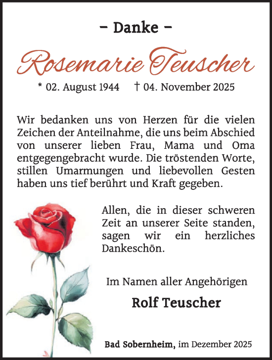 Traueranzeige von Rosemarie Teuscher von WochenSpiegel