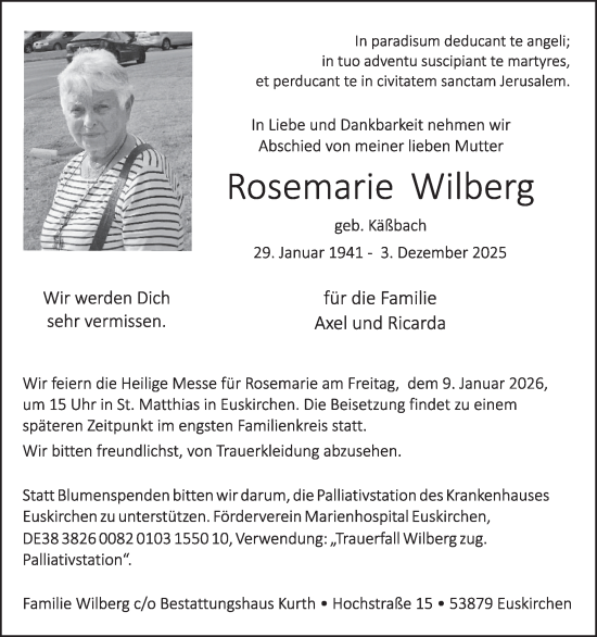 Traueranzeige von Rosemarie Wilberg von WochenSpiegel