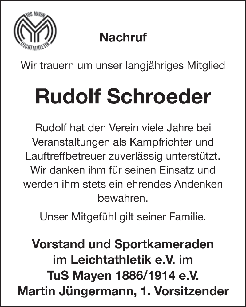  Traueranzeige für Rudolf Schroeder vom 17.12.2025 aus WochenSpiegel