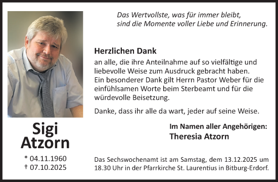 Traueranzeige von Sigi Atzorn von WochenSpiegel