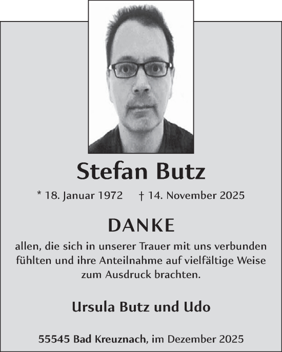 Traueranzeige von Stefan Butz von WochenSpiegel