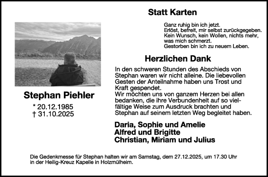Traueranzeige von Stephan Piehler von WochenSpiegel