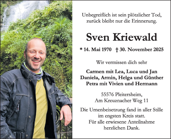 Traueranzeige von Sven Kriewald von WochenSpiegel