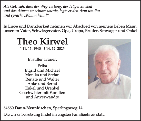 Traueranzeige von Theo Kirwel von WochenSpiegel