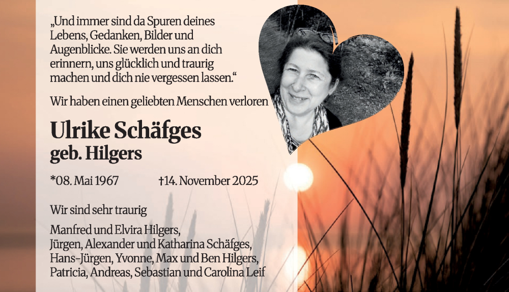  Traueranzeige für Ulrike Schäfges vom 10.12.2025 aus WochenSpiegel