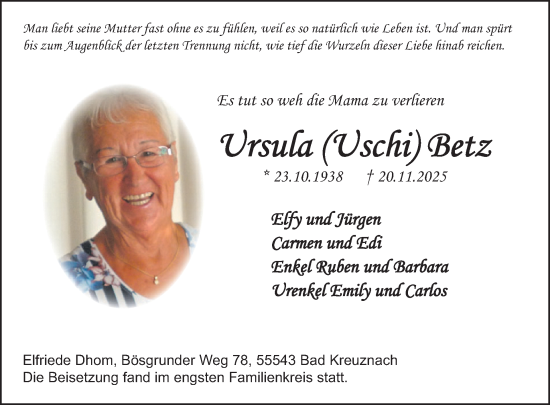 Traueranzeige von Ursula Betz von WochenSpiegel