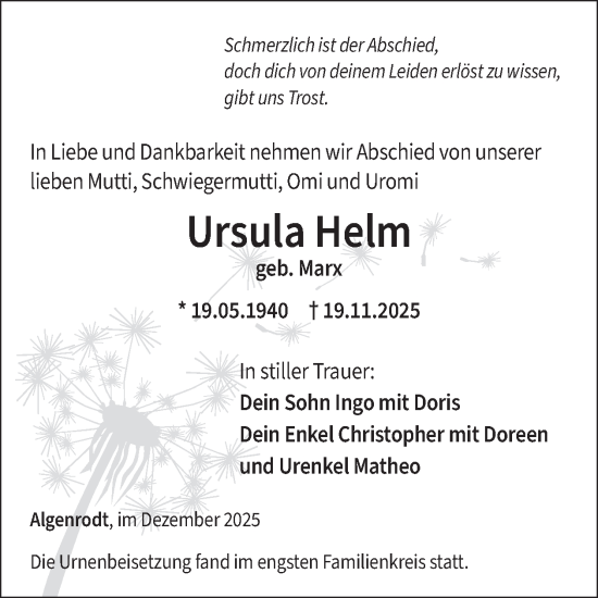Traueranzeige von Ursula Helm von WochenSpiegel