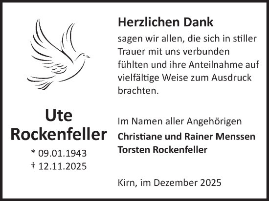 Traueranzeige von Ute Rockenfeller von WochenSpiegel