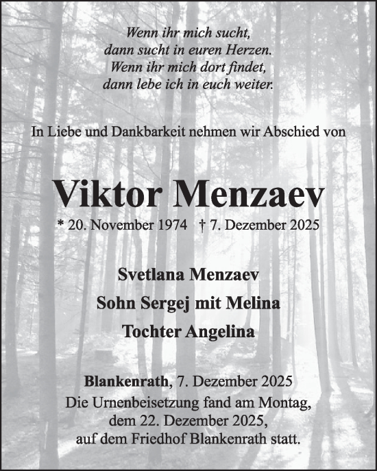 Traueranzeige von Viktor Menzaev von WochenSpiegel