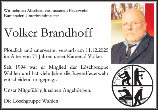 Traueranzeige von Volker Brandhoff von WochenSpiegel