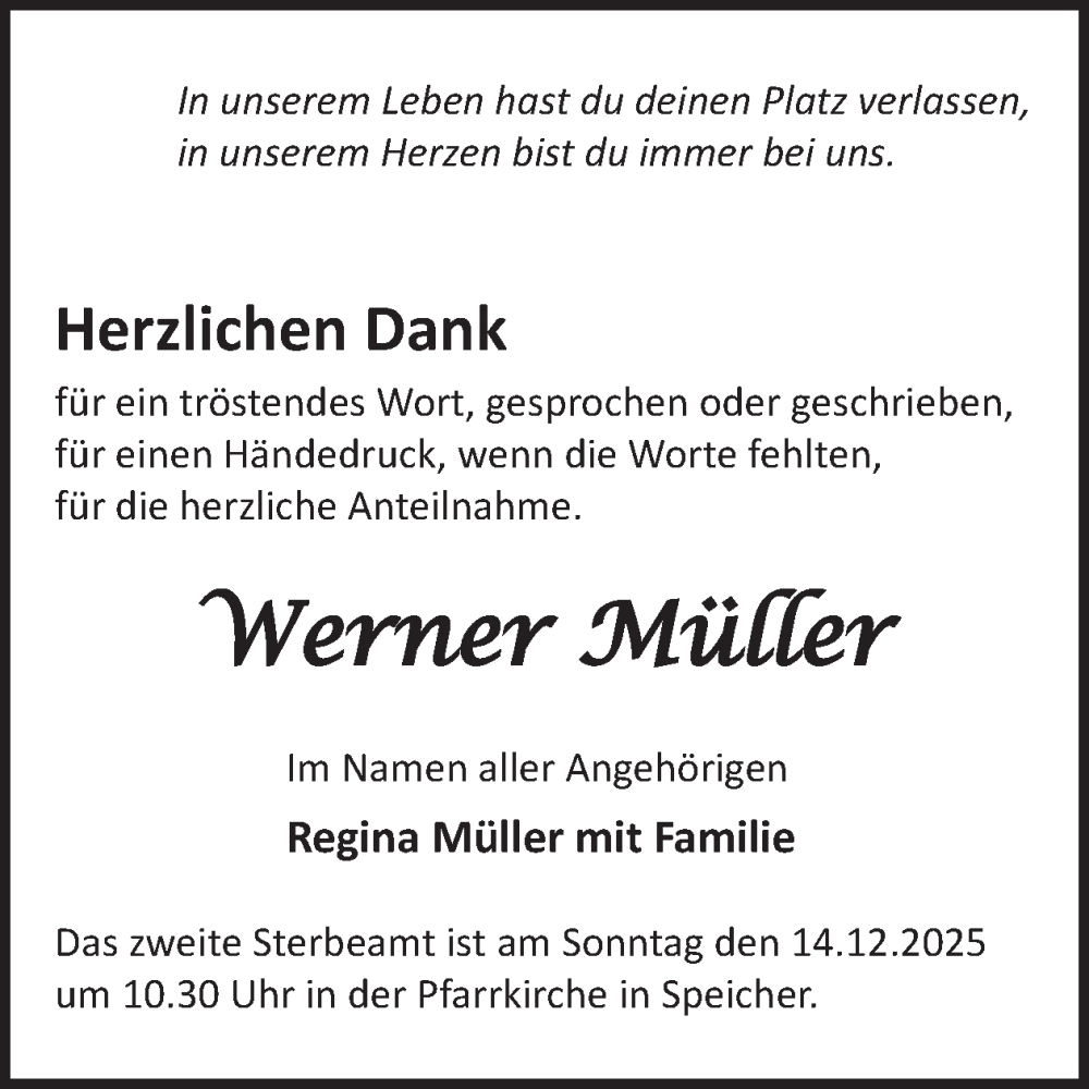  Traueranzeige für Werner Müller vom 12.12.2025 aus WochenSpiegel