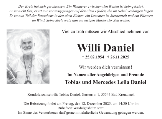 Traueranzeige von Willi Daniel von WochenSpiegel