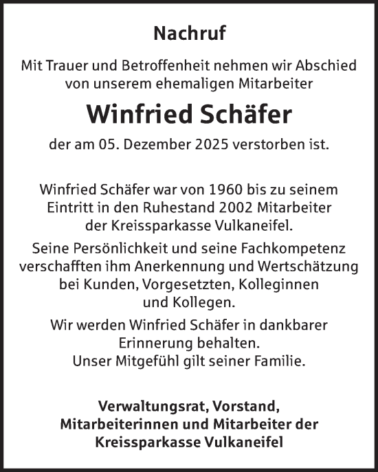 Traueranzeige von Winfried Schäfer von WochenSpiegel