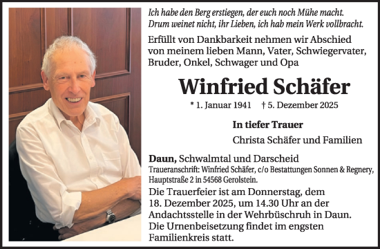 Traueranzeige von Winfried Schäfer von WochenSpiegel