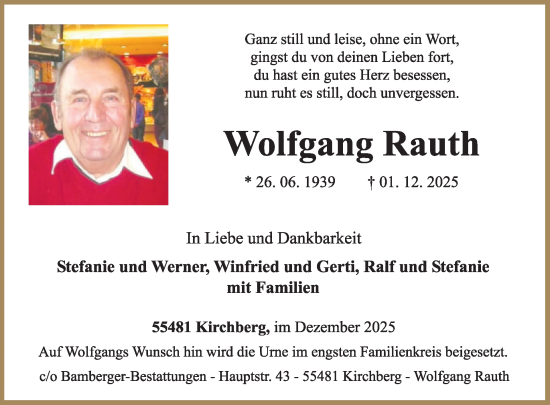 Traueranzeige von Wolfgang Rauth von WochenSpiegel