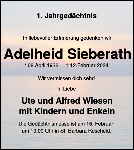 Traueranzeige von Adelheid Sieberath von WochenSpiegel