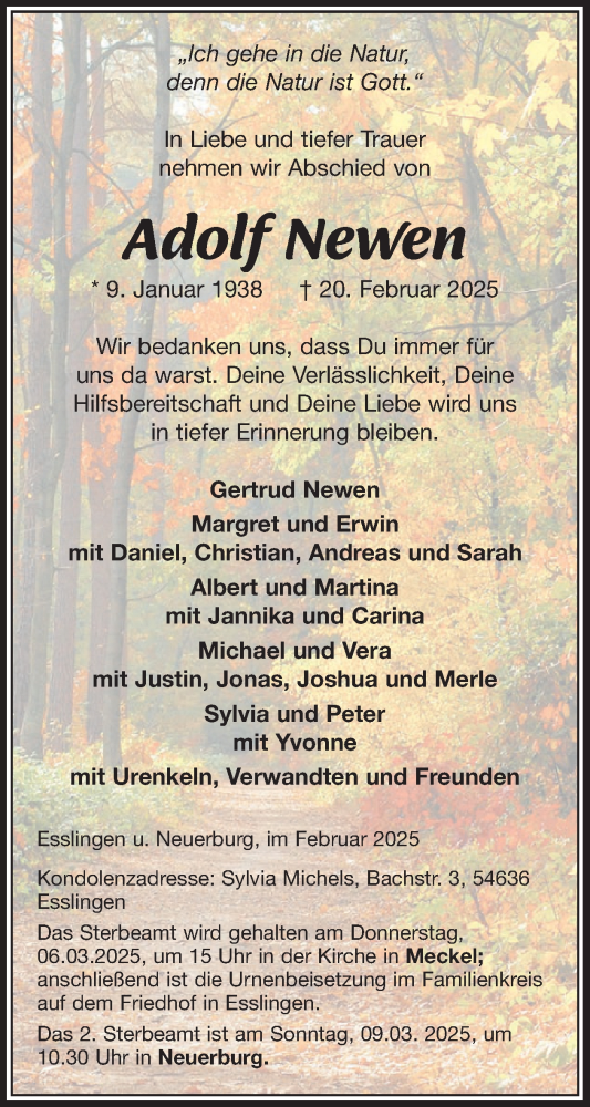 Traueranzeige von Adolf Newen von WochenSpiegel