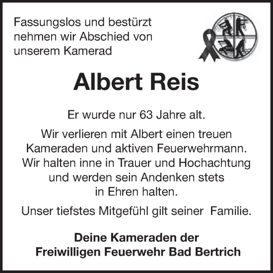 Traueranzeige von Albert Reis von WochenSpiegel