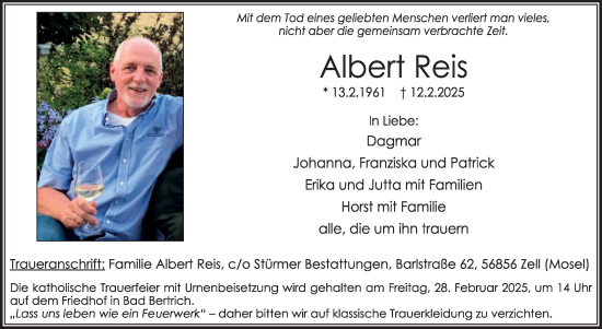 Traueranzeige von Albert Reis von WochenSpiegel