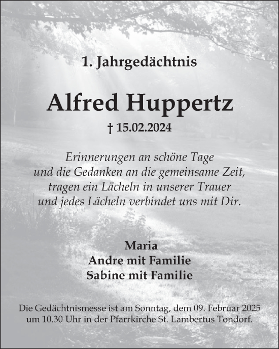 Traueranzeige von Alfred Huppertz von WochenSpiegel