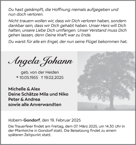 Traueranzeige von Angela Johann von WochenSpiegel