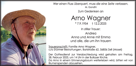 Traueranzeige von Arno Wagner von WochenSpiegel