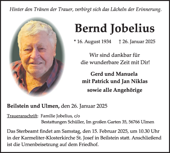 Traueranzeige von Bernd Jobelius von WochenSpiegel