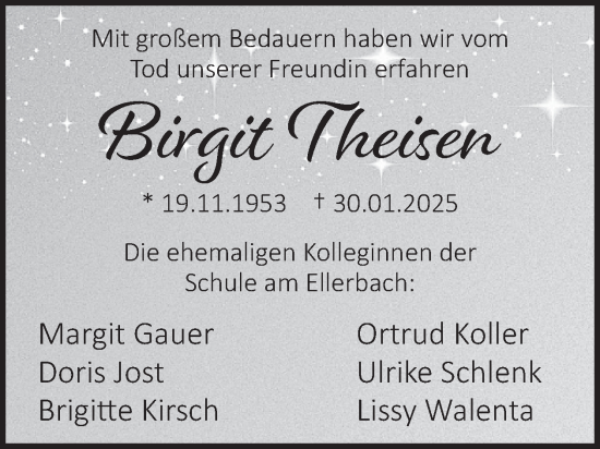 Traueranzeige von Birgit Theisen von WochenSpiegel