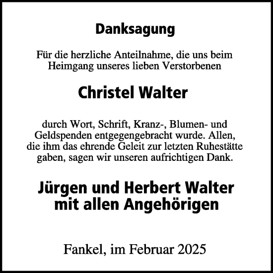 Traueranzeige von Christel Walter von WochenSpiegel