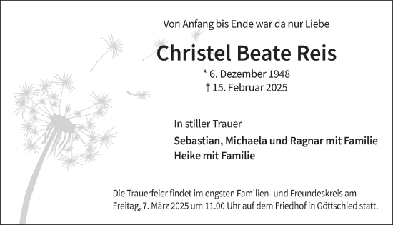 Traueranzeige von Christel Beate Reis von WochenSpiegel
