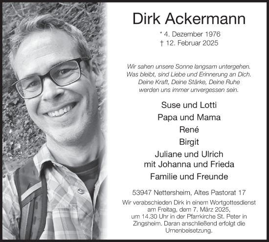 Traueranzeige von Dirk Ackermann von WochenSpiegel