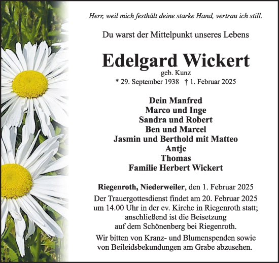 Traueranzeige von Edelgard Wickert von WochenSpiegel